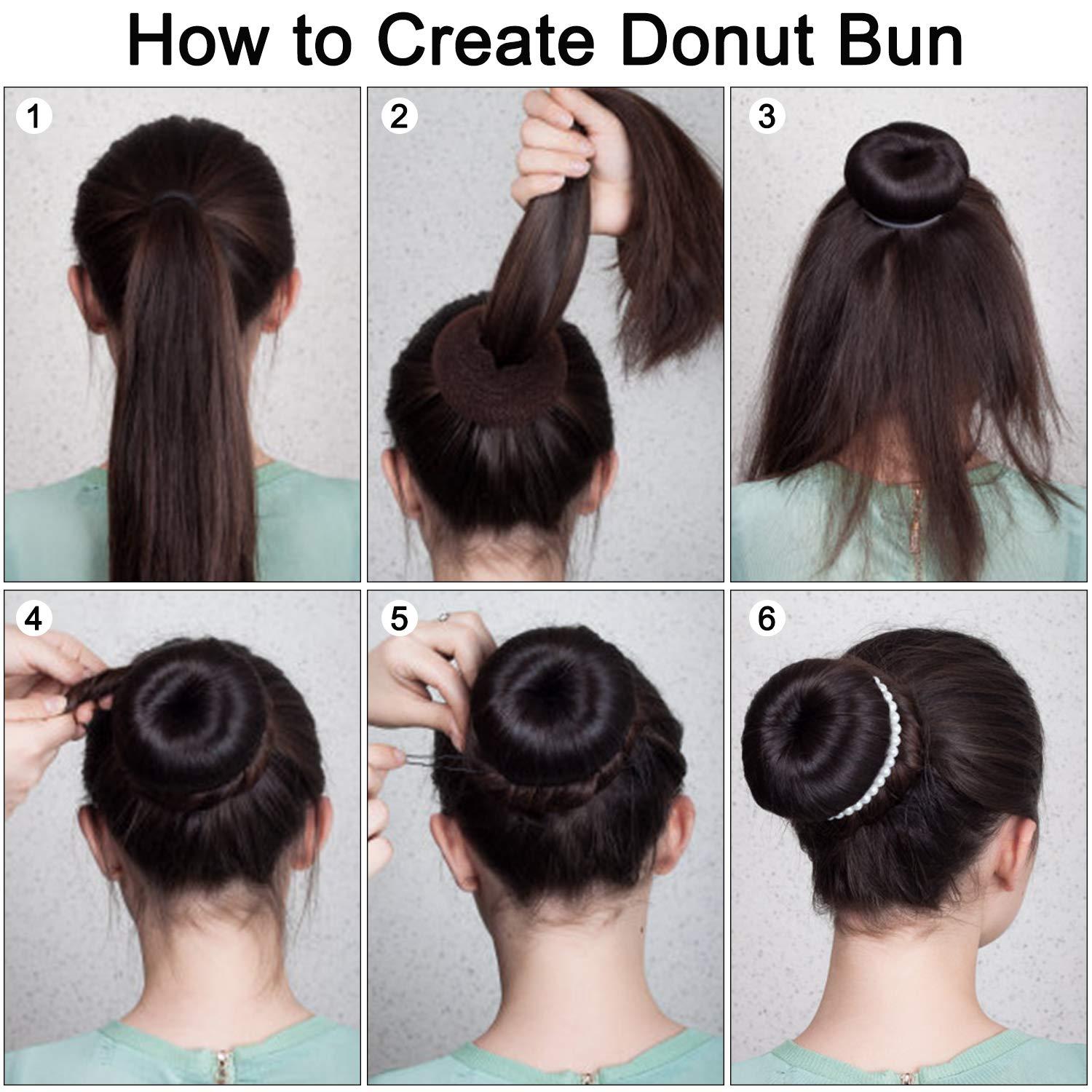 Hair Bun Maker Kit, YaFex Donut Bun Maker 4 Pieces(1 Large, 2 Medium and 1  Small), 5 Pieces Elastic Hair Ties, 20 Pieces Hair Bobby Pins, Brown A-Brown