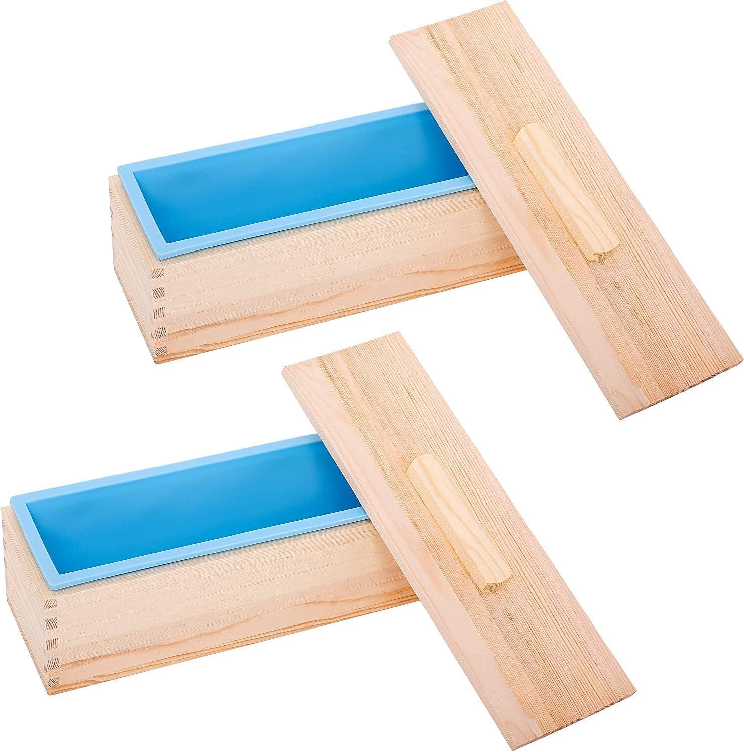 Flexible Rectangular Silicone Soap Loaf Mold with Wood Box