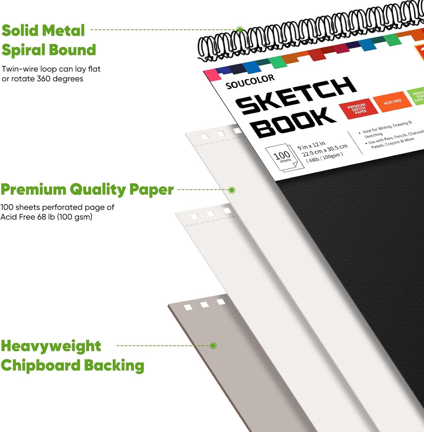 9 x 12 Sketchbook, 68lb/100gsm Sketch Pad 100 Sheets Spiral-Bound Acid Free  Drawing Paper with Hard Cover Art Paper for Drawing and Painting for