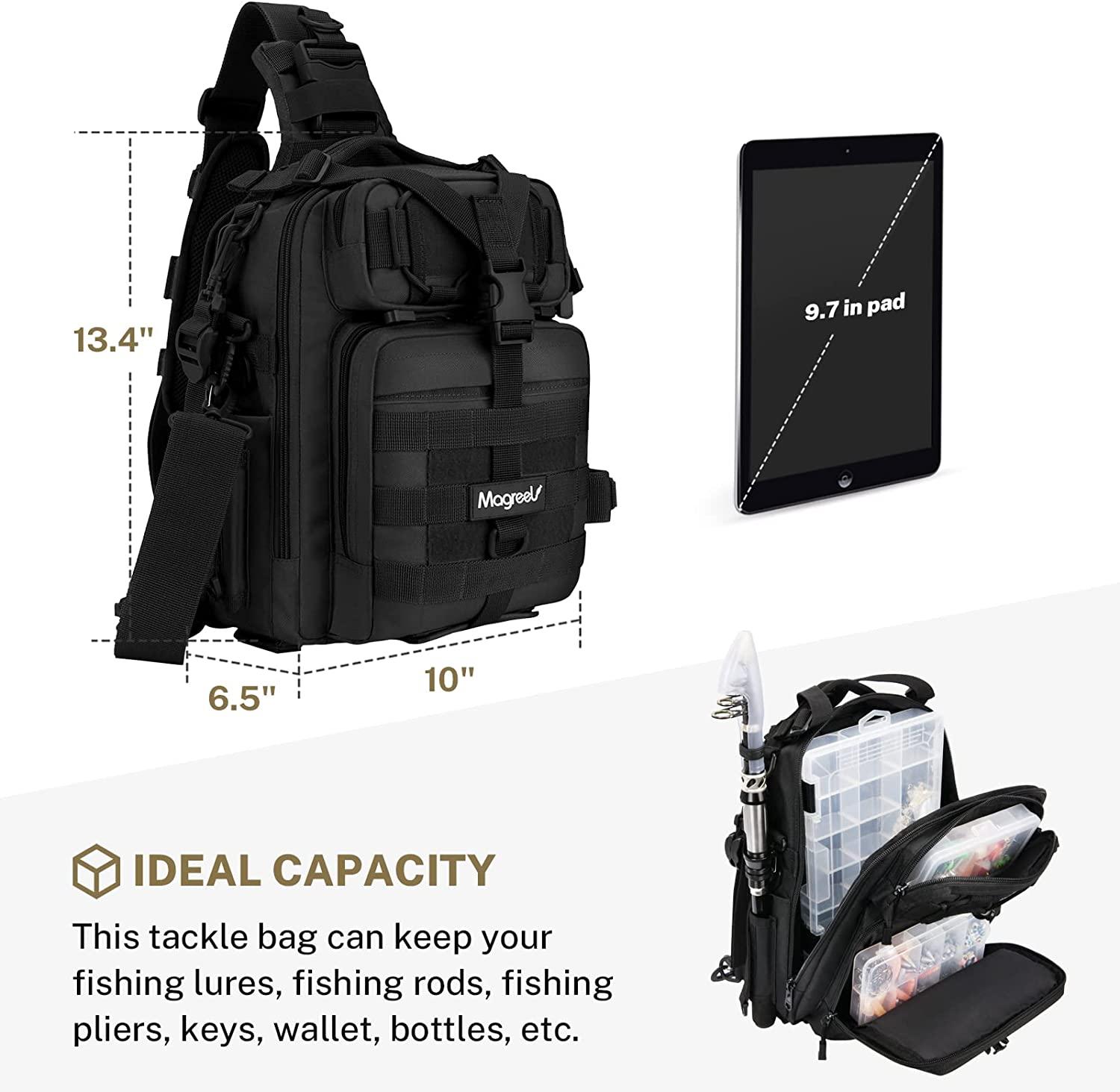 Fishing Tackle Bag with 1x 3600 Tackle Box, Water-Resistant Fishing Backpack  with Removable Shoulder Strap, Outdoor Shoulder Backpack Tackle Bag with Rod  Holder B-black