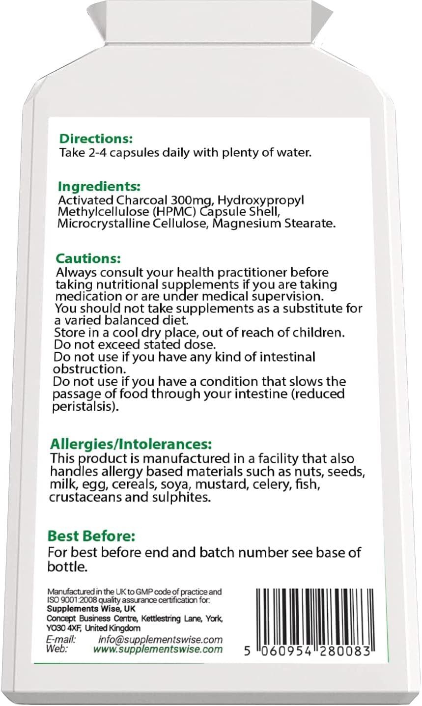 120 x 300mg Activated Charcoal Capsules for Flatulence Relief Pure