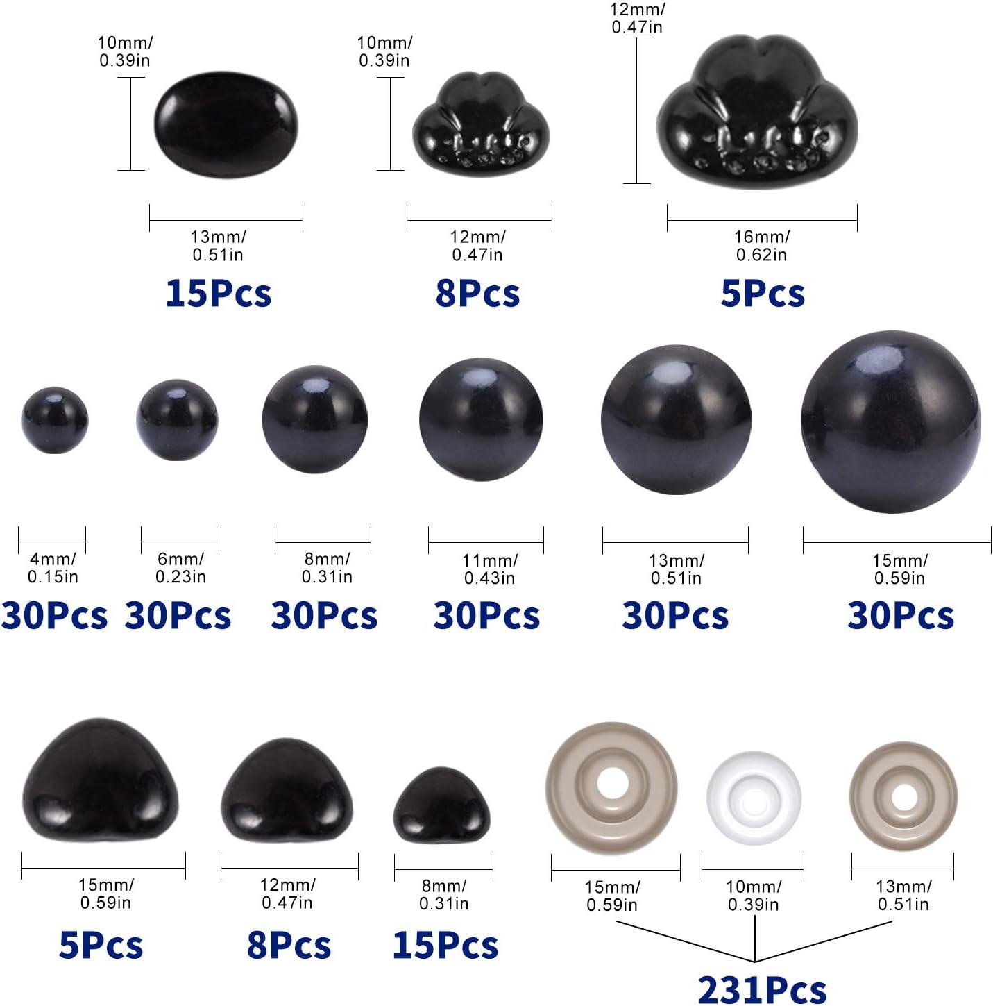 12mm x 9mm Black Oval Safety Eyes Noses - 25 Pairs (50 Pieces Eyes, 50  Pieces Washers)