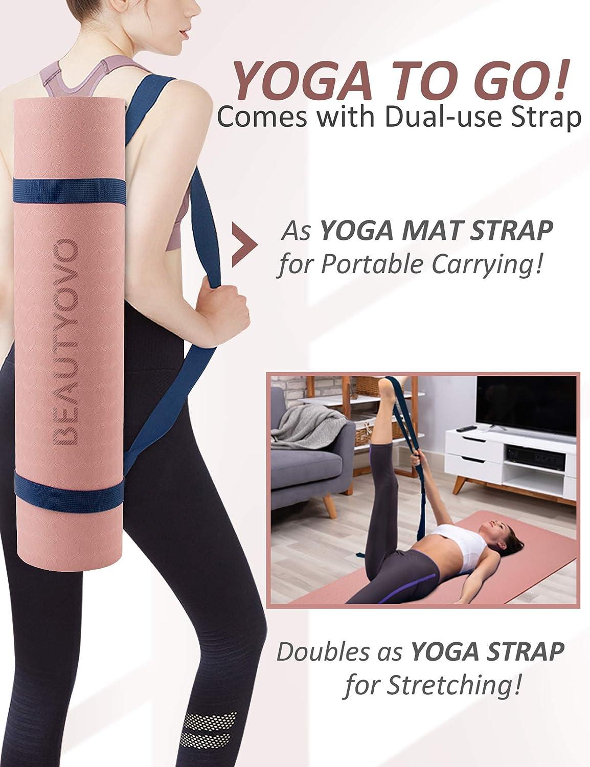 Yoga Mat with Strap, 1/3 Inch Extra Thick Yoga Mat Double-Sided
