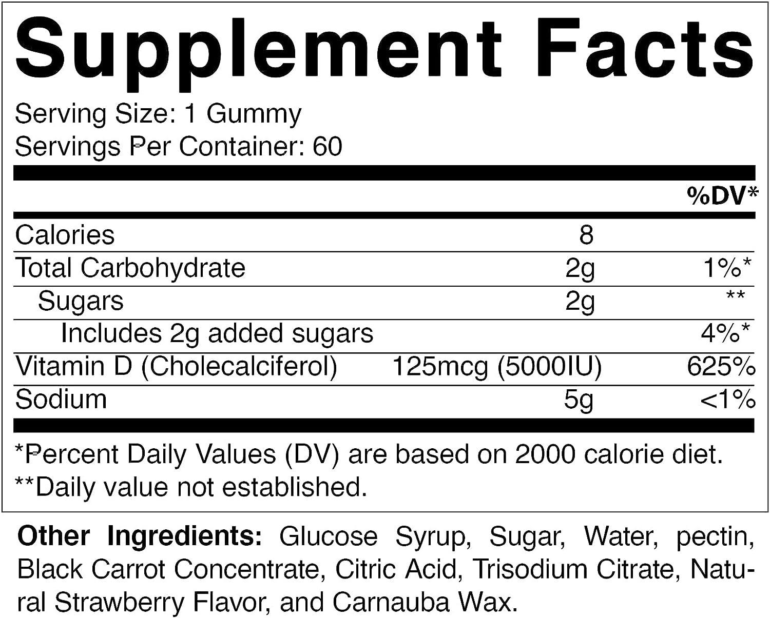 Vitamatic Vitamin D3 Gummies 5000 IU Per Gummy 60 Vegan Gummies