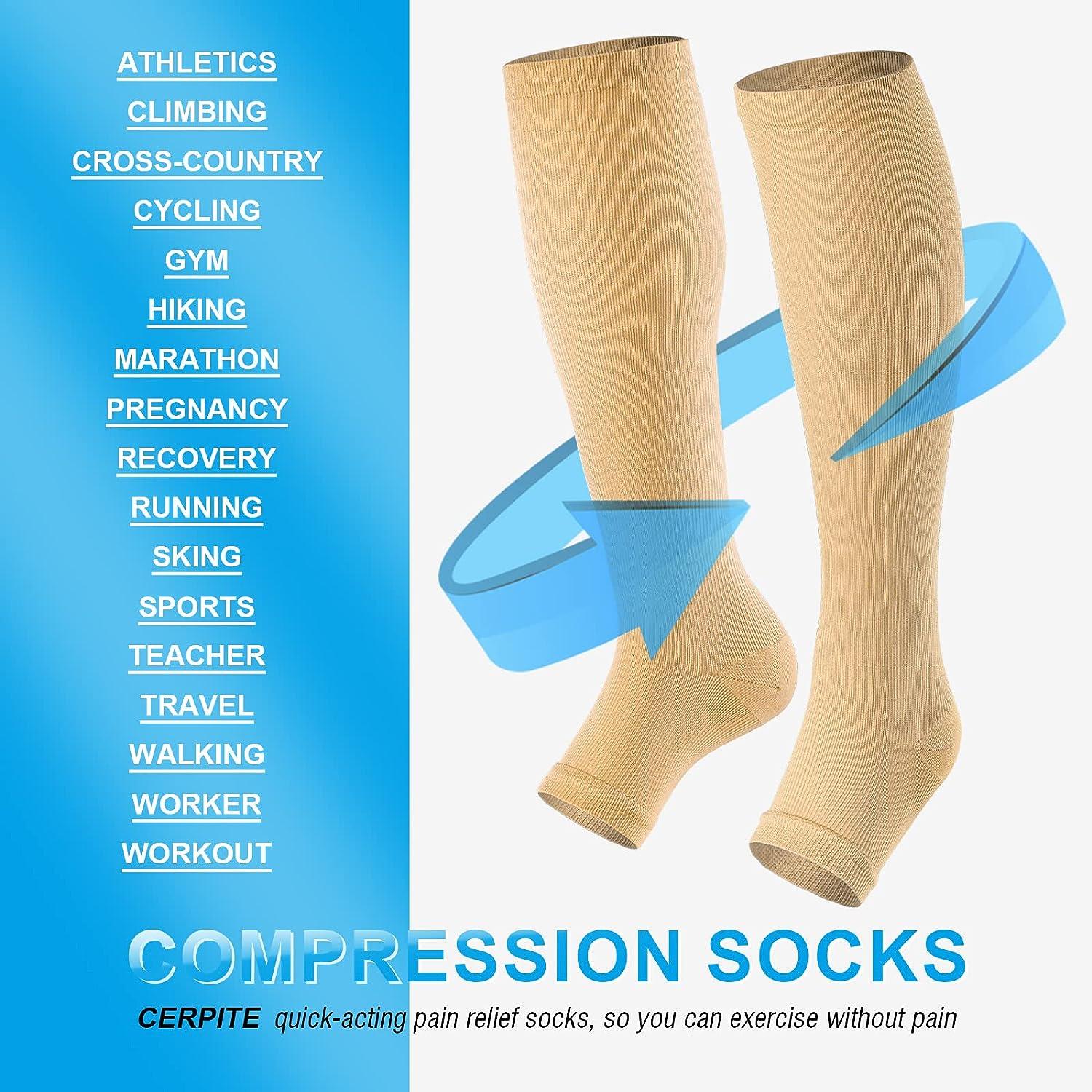 bropite Zipper Compression Socks Women & Men - 2Pairs Calf Knee  High 15-20mmHg Open Toe Compression Stocking suit for Walking : Health &  Household