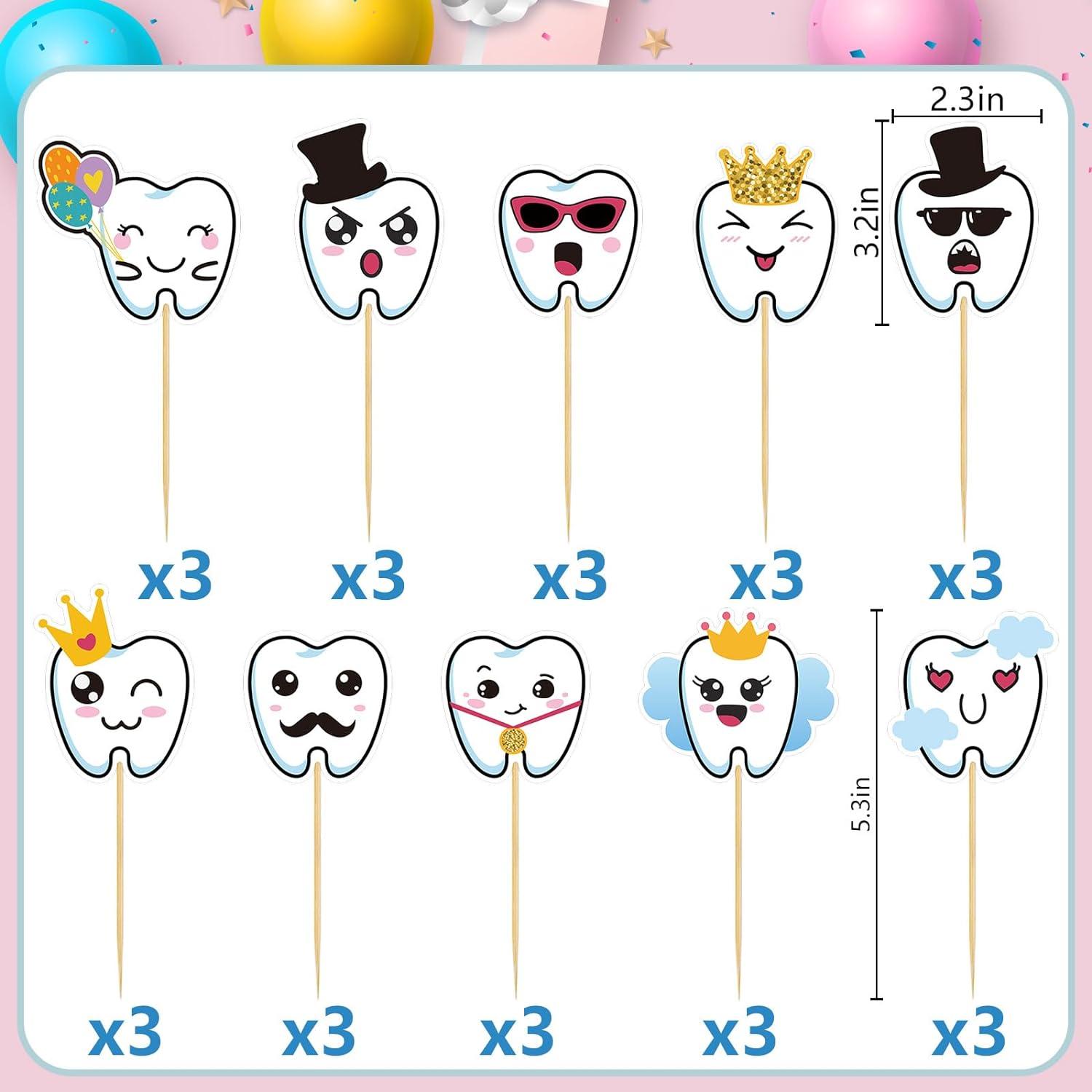 30Pcs Tooth Cupcake Toppers First Tooth Party Decor Dental Cupcake