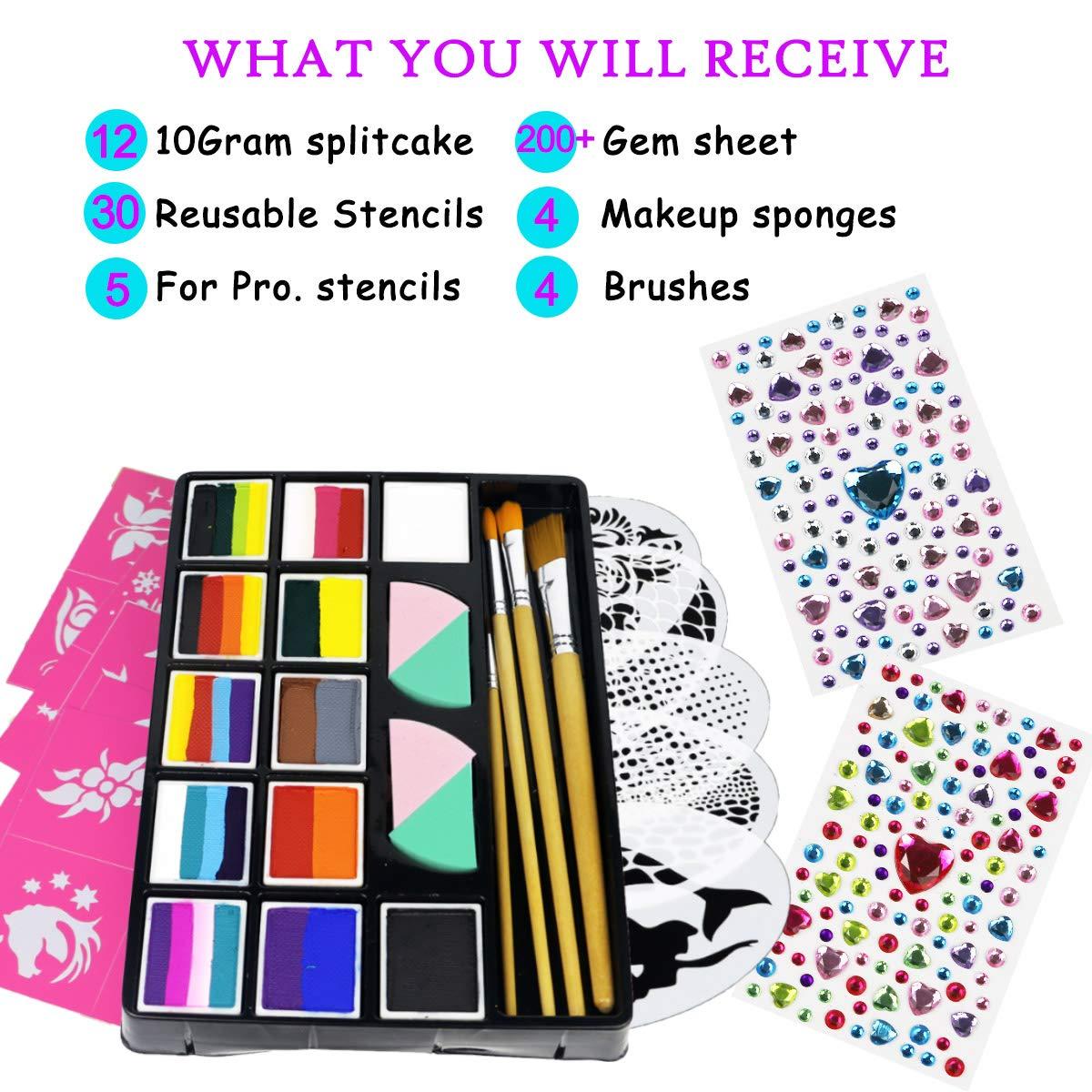 Bowitzki Professional Face Painting Kit For Kids Adults 12x10gm