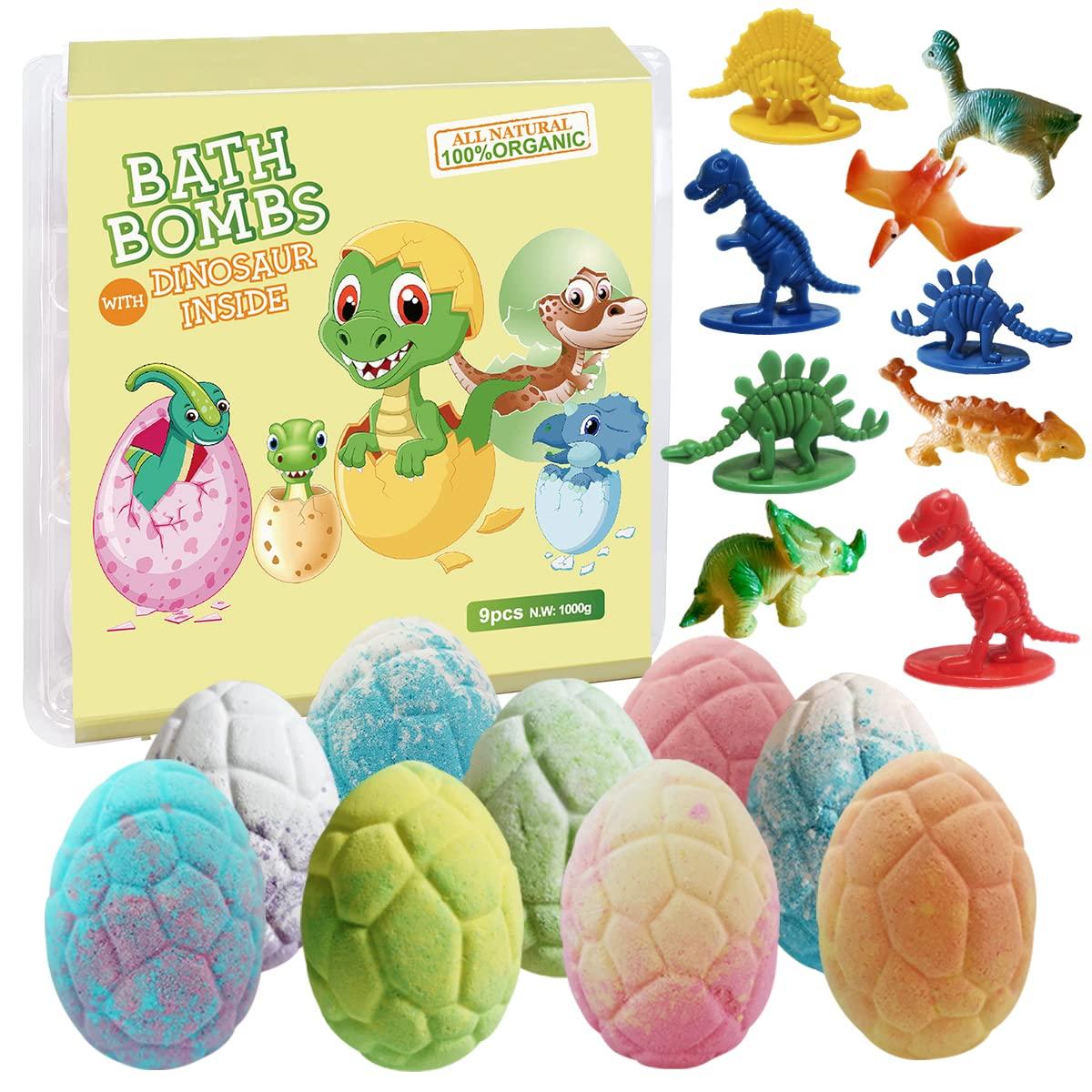 Dino Egg Bath Bomb Gift Set 9 Organic Fizzy Balls with Surprise