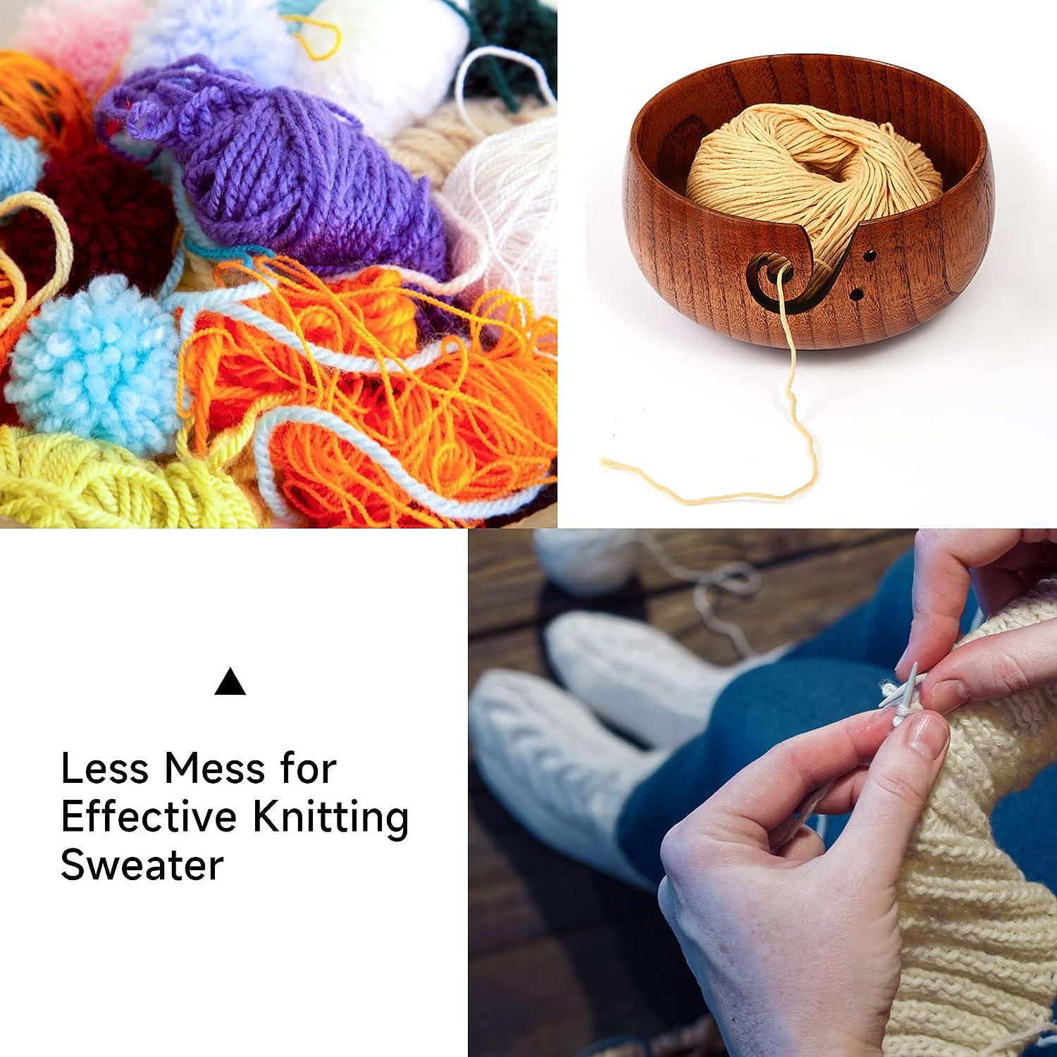 Wooden Yarn Bowl, 6 x 3 Knitting Yarn Bowl with Holes, Handmade Rounded  Edge Yarn for Crocheting, Yarn Storage Bowl Holder for DIY Knitting,  Knitting and Crochet Supplies