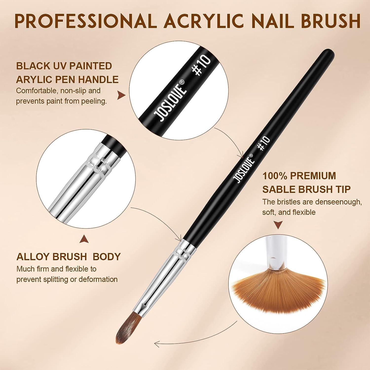 JOSLOVE 5Pcs Kolinsky Acrylic Nail Brush Set - Sizes 6/8/10/12/14