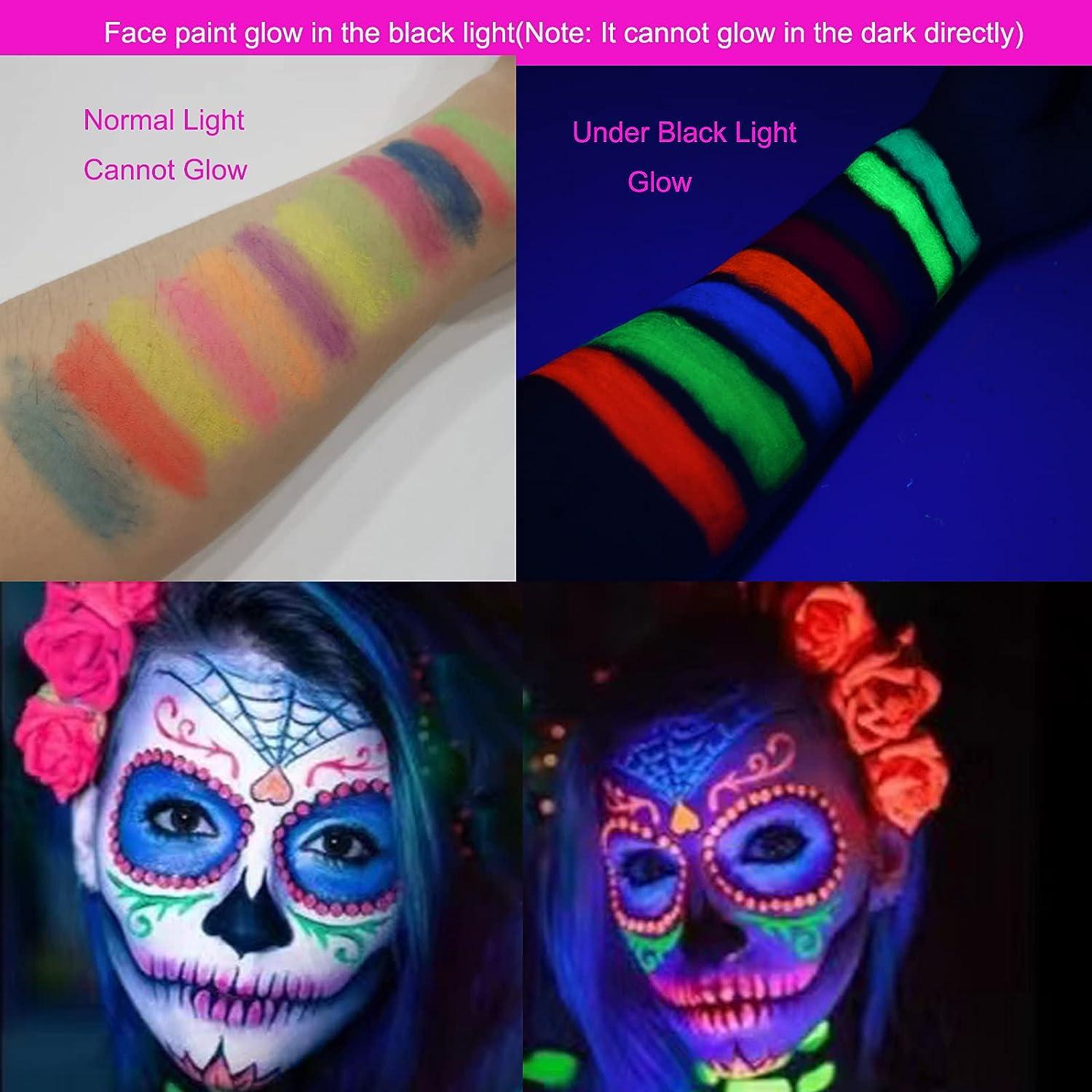 Glow in The Black Light Face & Body Paint, Neon Glow Fluorescent Face Paint  Crayons for Halloween Club Makeup Xmas Glow Party