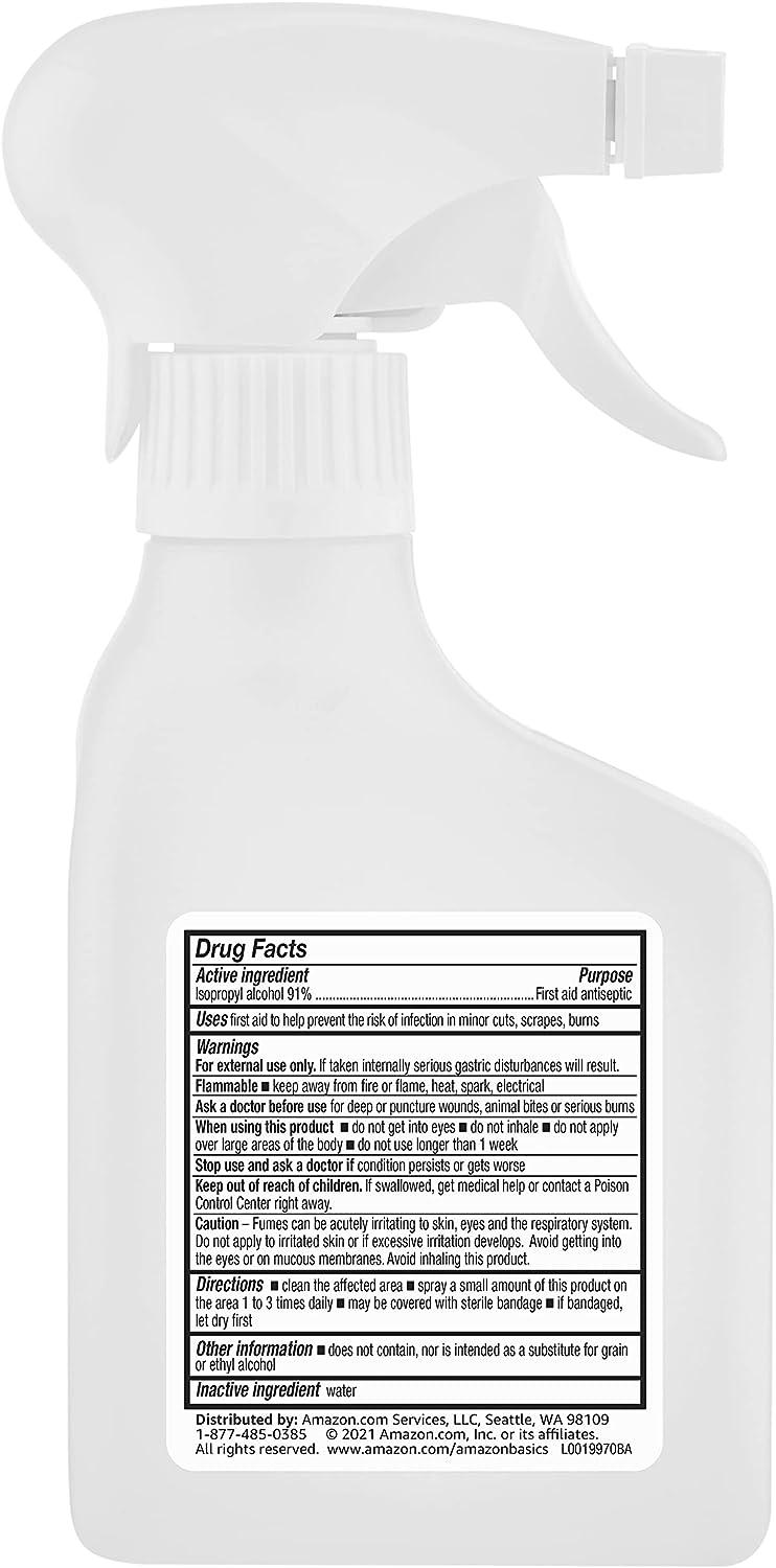 Basics 91% Isopropyl Alcohol First Aid Antiseptic Spray Bottle 10  Fluid Ounces 1-Pack (Previously Solimo) 10 Fl Oz (Pack of 1)
