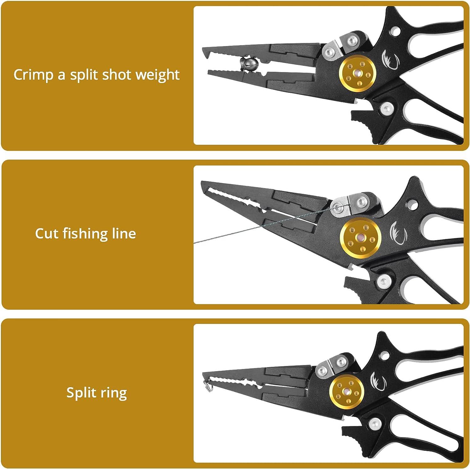 Calamus Fishing Pliers with Fish Lip Gripper, Lightweight Aluminum Fishing  Tools, Line Cutter Hook Remover Split Ring Pliers, Fly Fishing kit, Ice  Fishing Gear, Fishing Gifts for Men A:gold