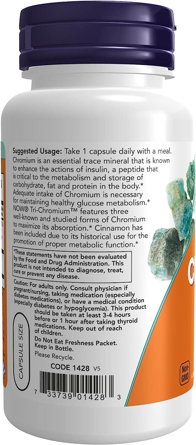 NOW Tri-Chromium 500 mcg with Cinnamon Insulin Co-Factor - 90 Veg Capsules