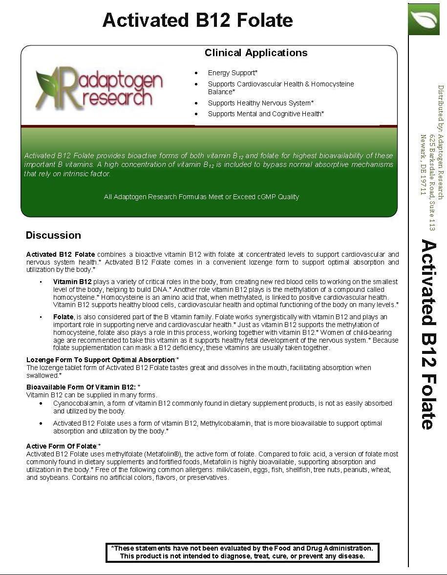 High Potency Activated B12 Folate Lozenges Methylcobalamin Metafolin
