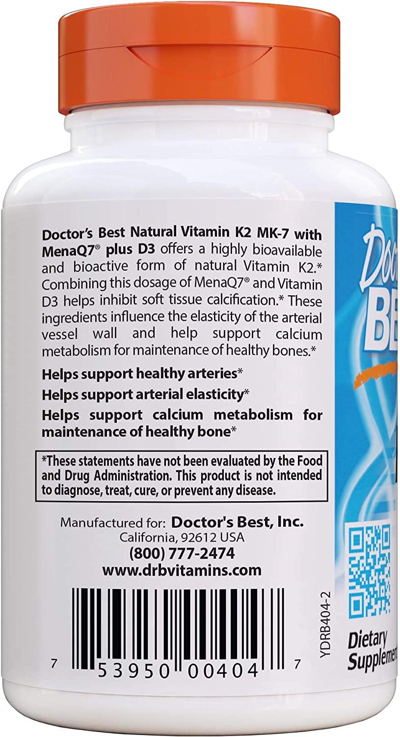 Doctor's Best Natural Vitamin K2 MK-7 with MenaQ7 plus ...