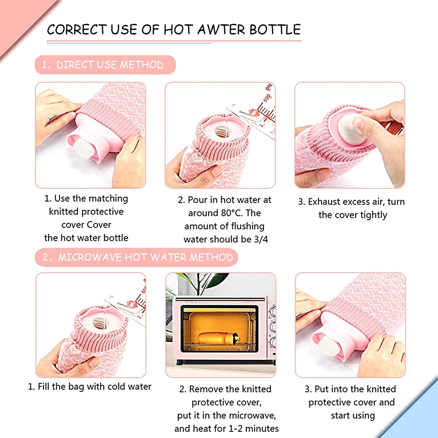 3 Pcs Mini Hot Water Bottle Silicone Hot Water Bottle with Cover Microwave  Baby Water Bottles Small Hot Water Bag for Kids Travel Pain Relief Holiday