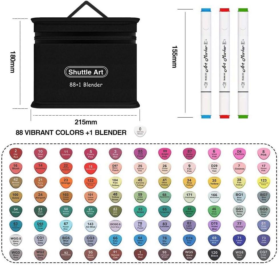 Shuttle Art 51 Colors Dual Tip Alcohol Based Art Markers, 50 Colors Plus 1 Blender Permanent Marker Pens Highlighters with Case Perfect for