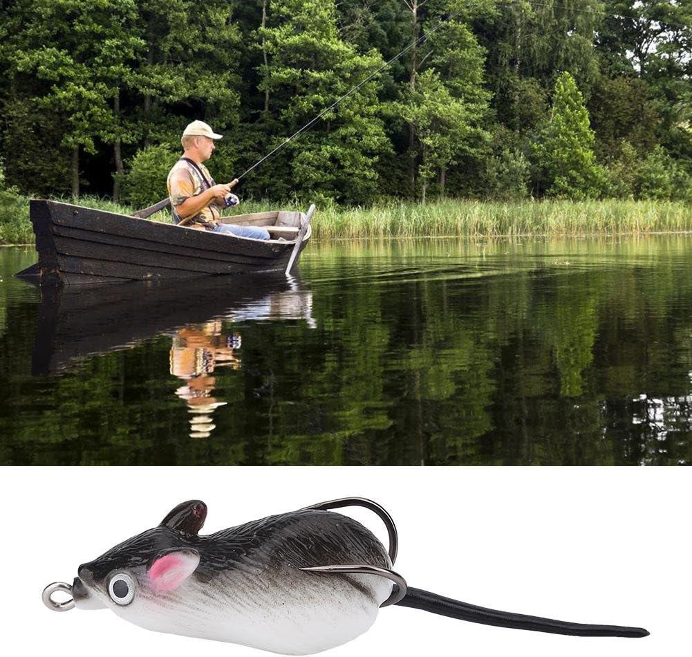 Mouse Rat Fishing Lure, 2pcs Freshwater Soft Rubber Mouse Mice Fishing Lures  Artificial Bait Top Water Tackle Hooks Bass Bait Dual Hooks Tackle Dark Grey