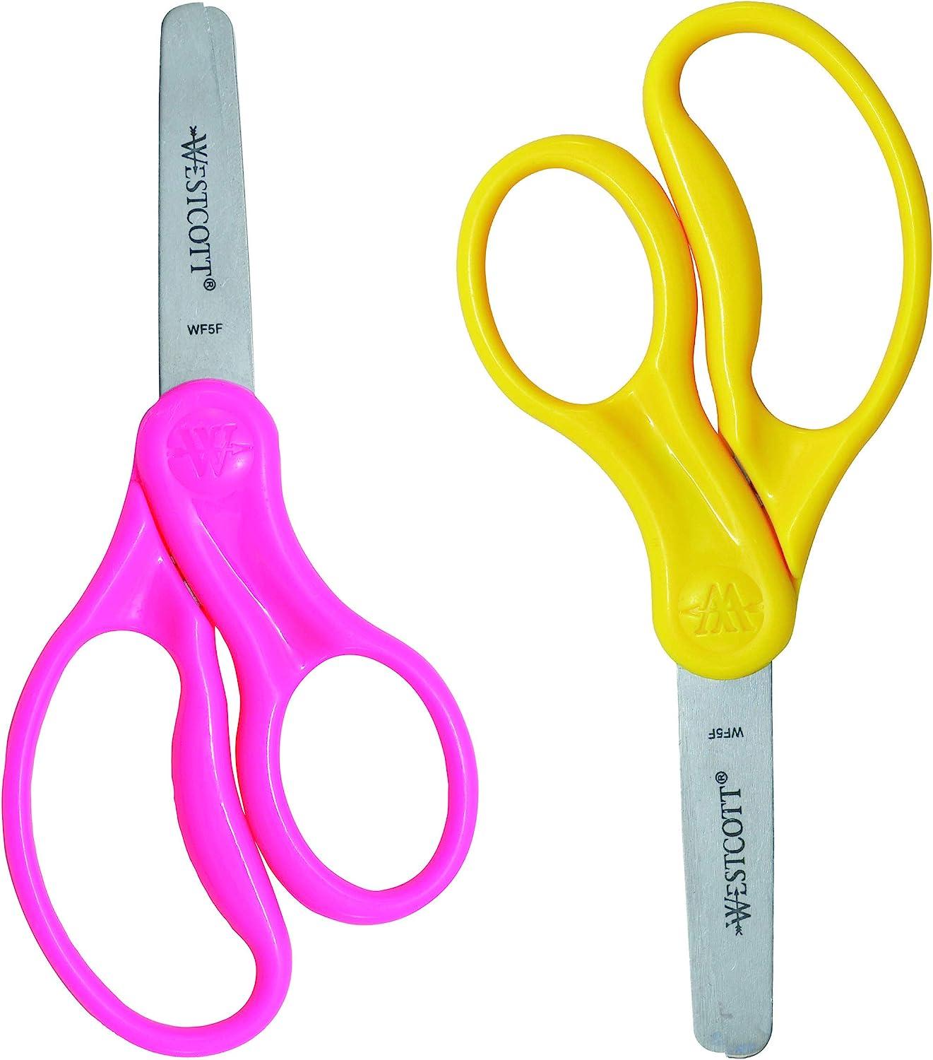 Westcott 13168 Right- and Left-Handed Scissors, Kids' Scissors, Ages 4-8,  5-Inch Blunt Tip, Assorted, 2 Pack