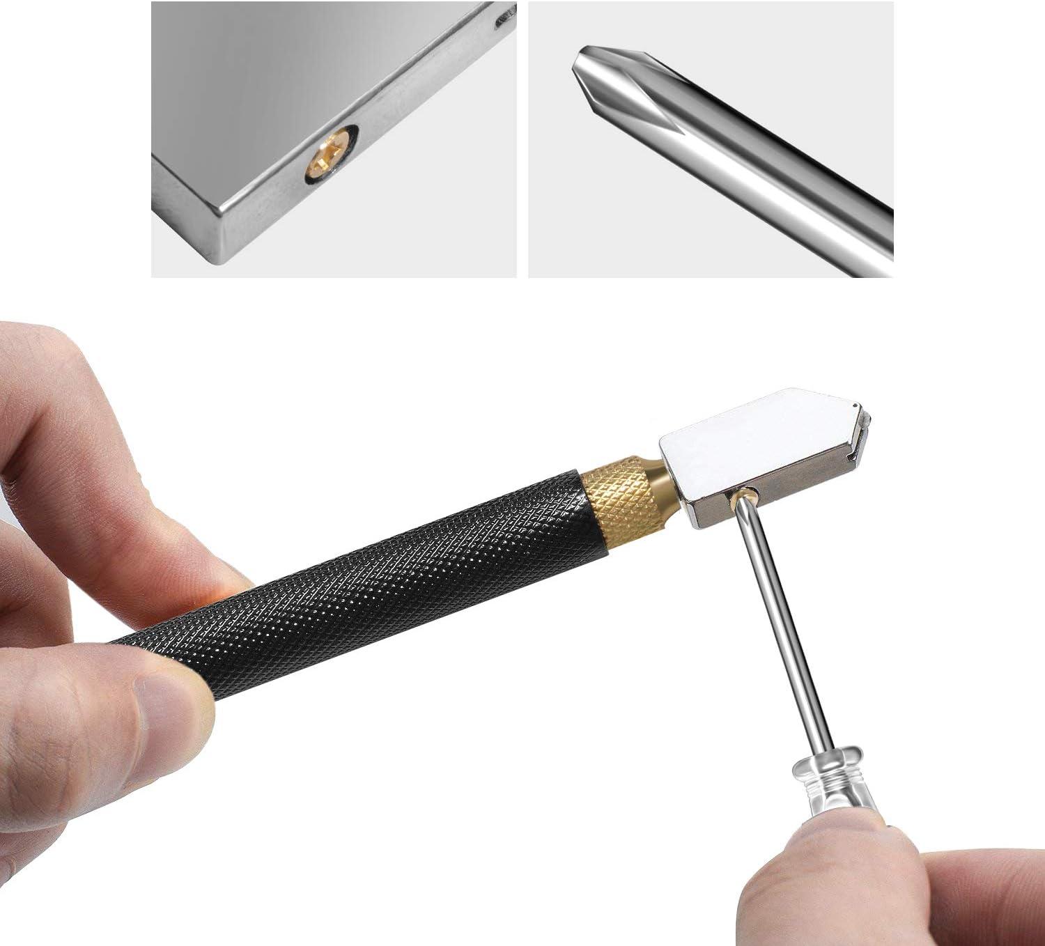 Glass Cutters with Three Sharp Blade Tips Oil Feed Glass Cutters Pencil Shape Glass Cutter Tool with Afterburner Rod for Tiles/Mirror/Greenhouse