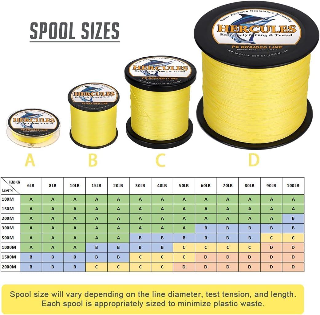 HERCULES Cost-Effective Super Strong 4 Strands Braided Fishing Line 6LB to  100LB Test for Salt-Water, 109/328 / 547/1094 Yards (100M / 300M / 500M /  1000M), Diam# 0.08MM - 0.55MM, Hi-Grade Yellow
