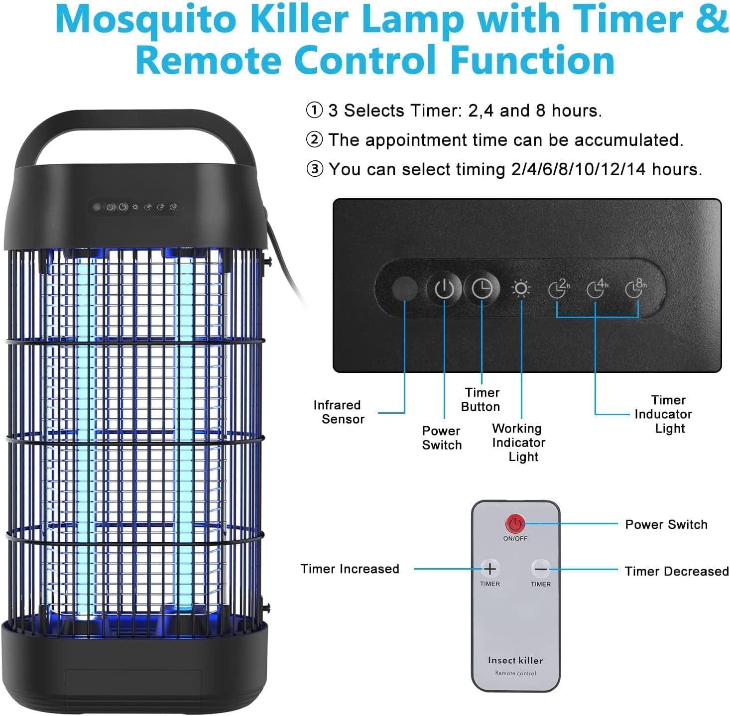 EUQQU 18W UV Insect Mosquito Lamp - Electric Fly Trap with Remote Timer ...