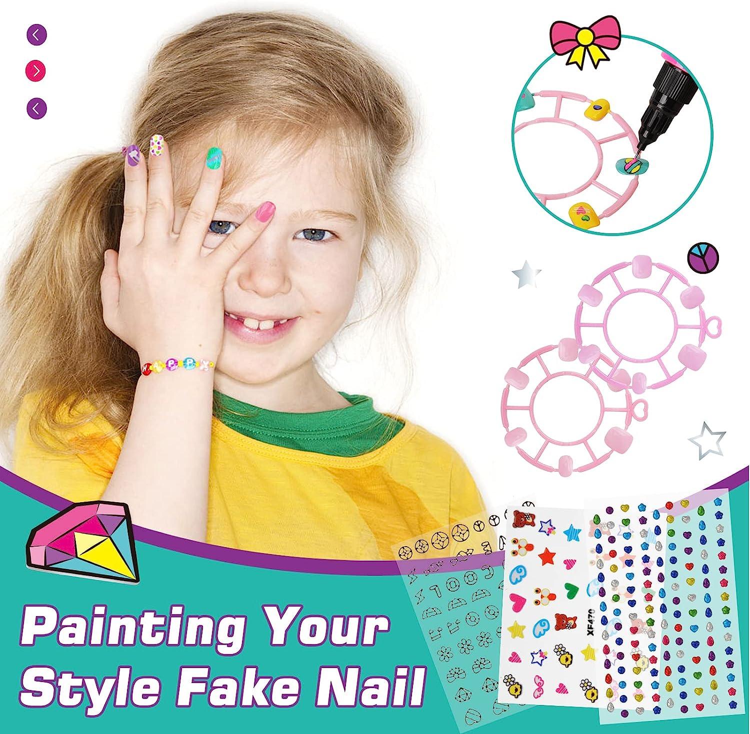 Amagoing Nail Art Kit for Girls Kids Nail Polish Play Set with Nail Dryer 2  in 1 Nail Pens Sticky Cartoon Fake Nail DIY Sticker Nail Studio Decoration  Birthday Christmas Gift for