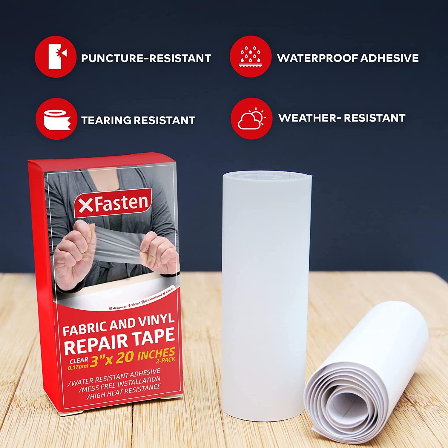XFasten Fabric and Vinyl Repair Tape, Clear, 3-Inches by 20-Inches (2-Set),  Waterproof Vinyl Repair Hole Patch Kit for Tent, Exercise Ball, Kayak,  Inflatable Bed, Pool Float, and Airbed Mattress