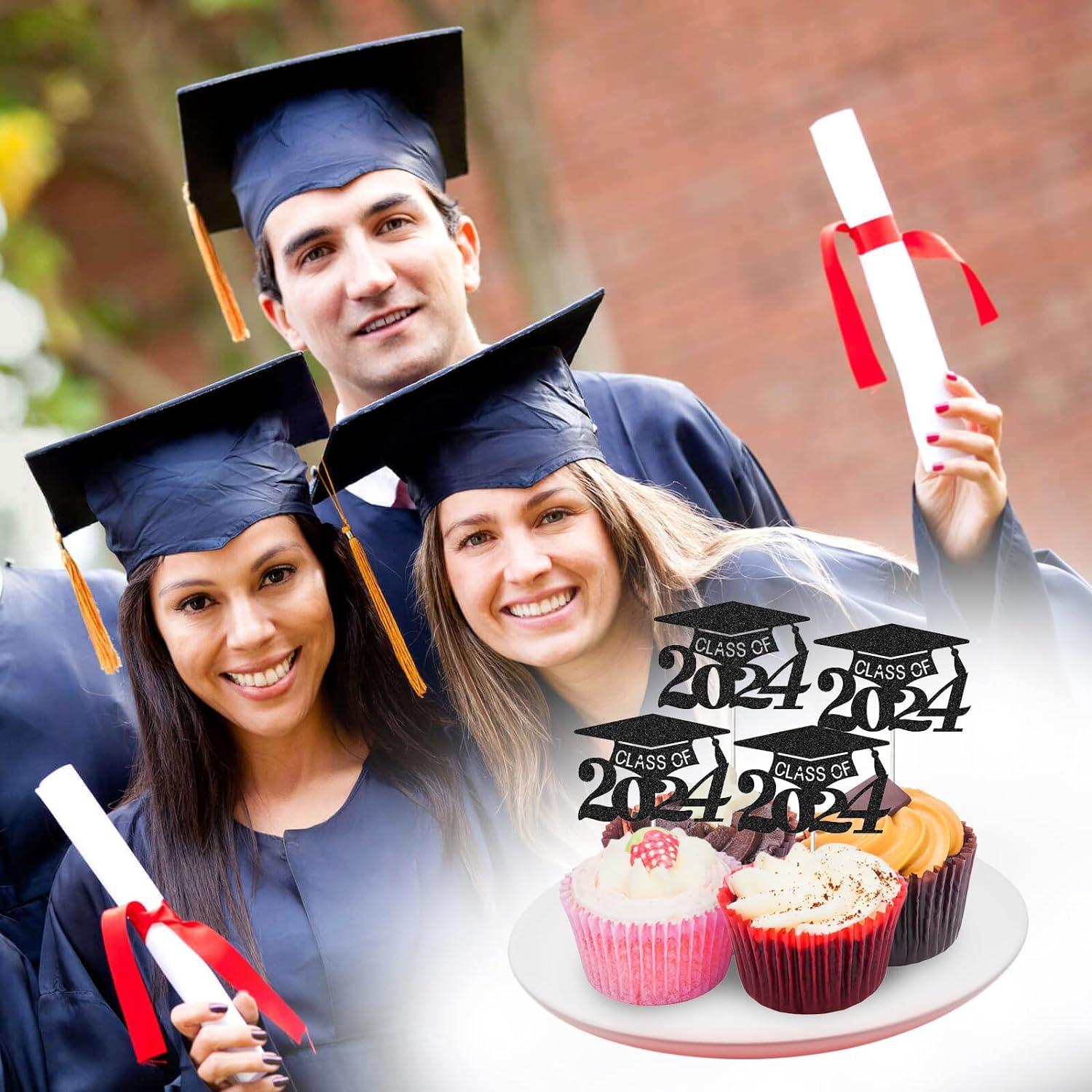 24Pcs 2024 Graduation Cupcake Toppers Graduation Cake Decorations