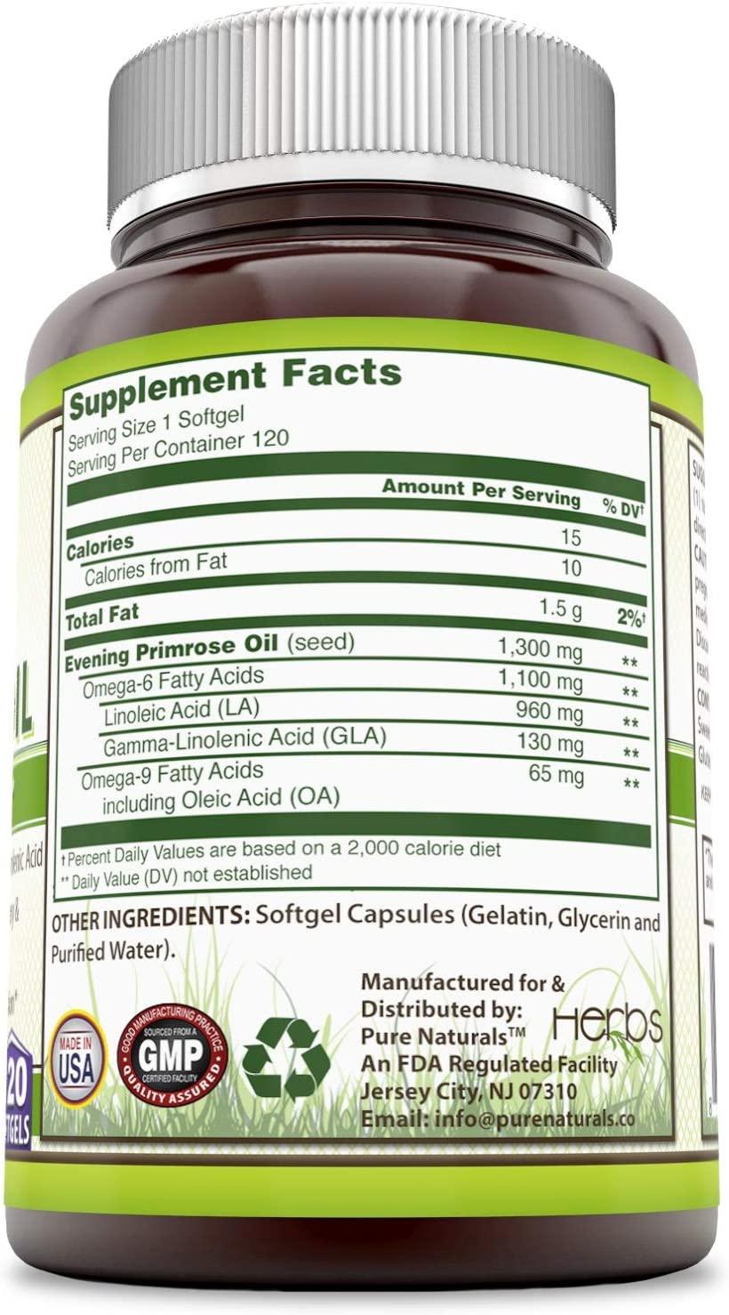 Pure Naturals Evening Primrose Oil 1300mg 120 Softgels with 10 GLA Supports Anti