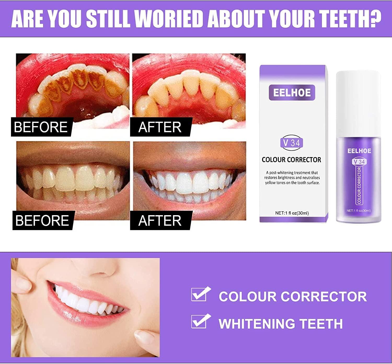 V34 Colour Corrector Teeth Toothpaste, Teeth Whitening Toothpaste