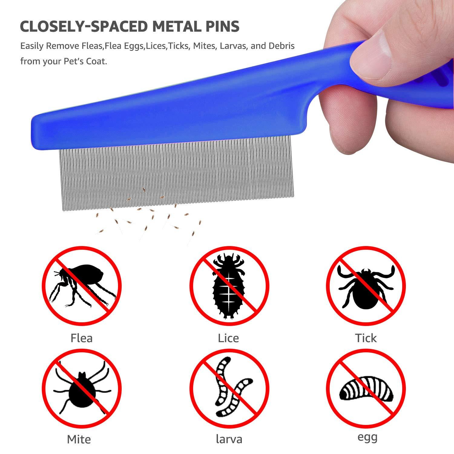 BENSEAO Flea Comb for Cats Dog Comb Lice Comb Metal Teeth Durable Tear