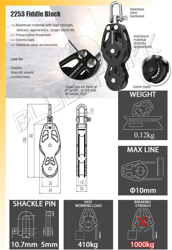 Blue SharkSailing Pulley Blocks Ball Bearing 38mm Fiddle 2253