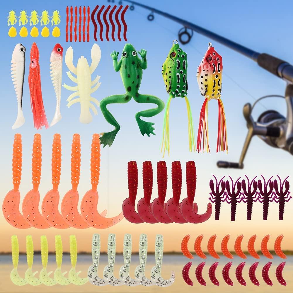 375pcs Fishing Lures for Freshwater, Fishing Tackle Box 2 Big Frogs  Grasshopper Lifelike Fish Baits Plastic Worms, Artificial Fishing Baits for  Bass Trout Salmon, Best Fishing Gifts for Men Kids yellow