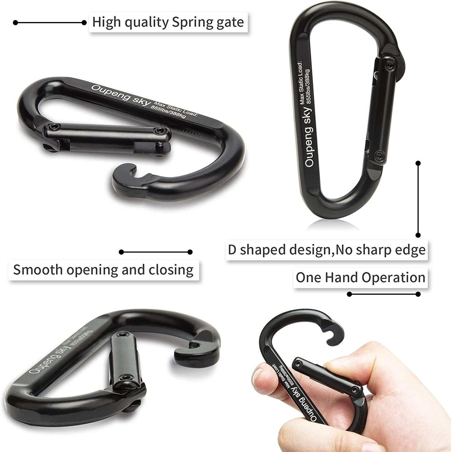 Pack of 6 pcs 3 Heavy Duty Carabiner Spring Belt Clip Key Chain D Shape  Black 