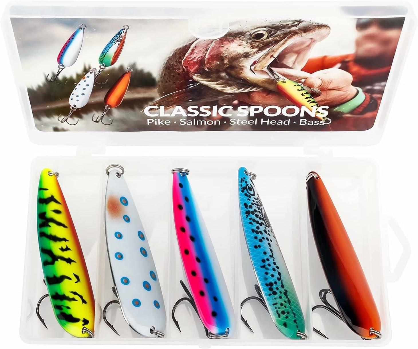 Fishing Lures Spinners Baits Spoon With Tackle Bag Trout Bass Salmon Pike  5pcs