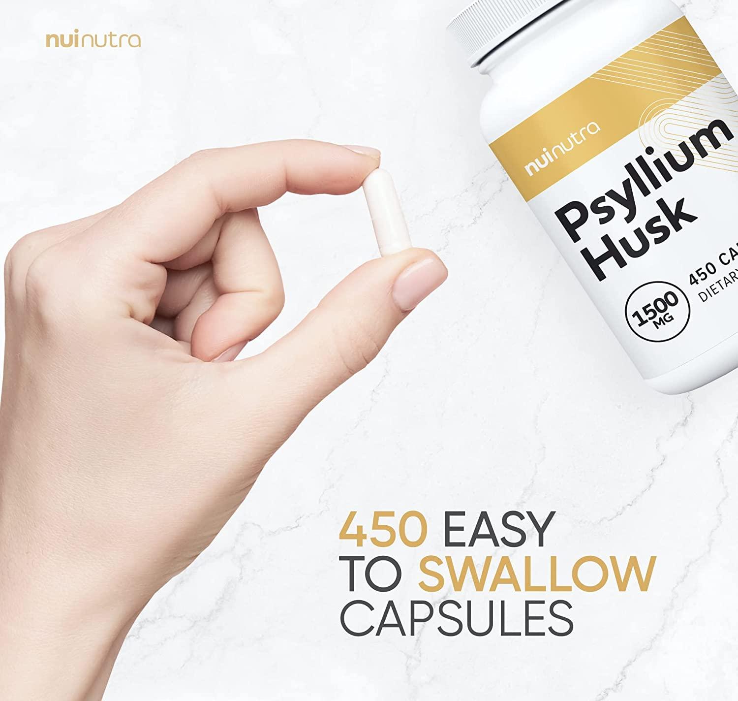 Nui Nutra Psyllium Husk Supplement 1500mg 450 Capsules Soluble Fiber