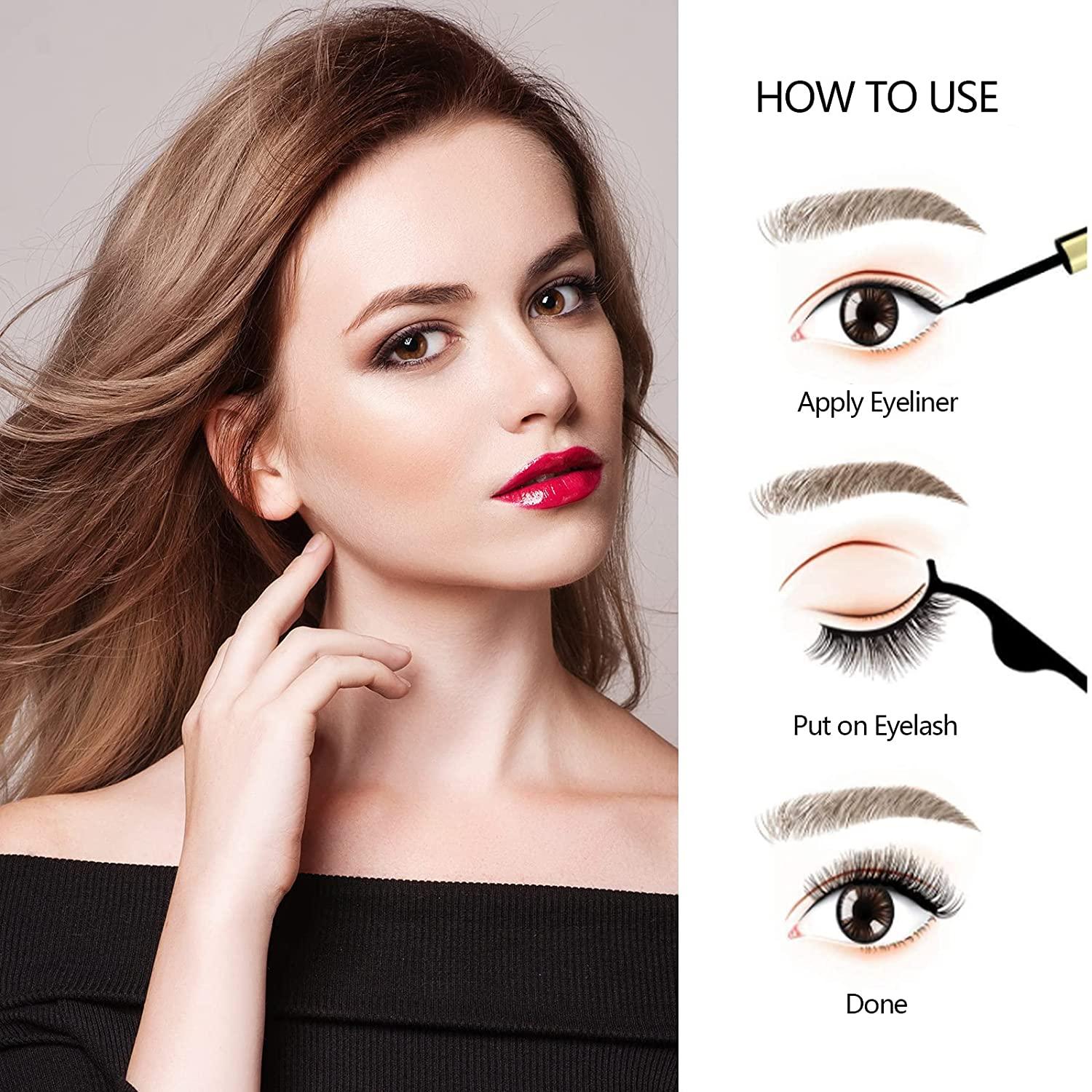 Eyelashes with Eyeliner Kit, Bluwtpoclan 7 Pairs Reusable