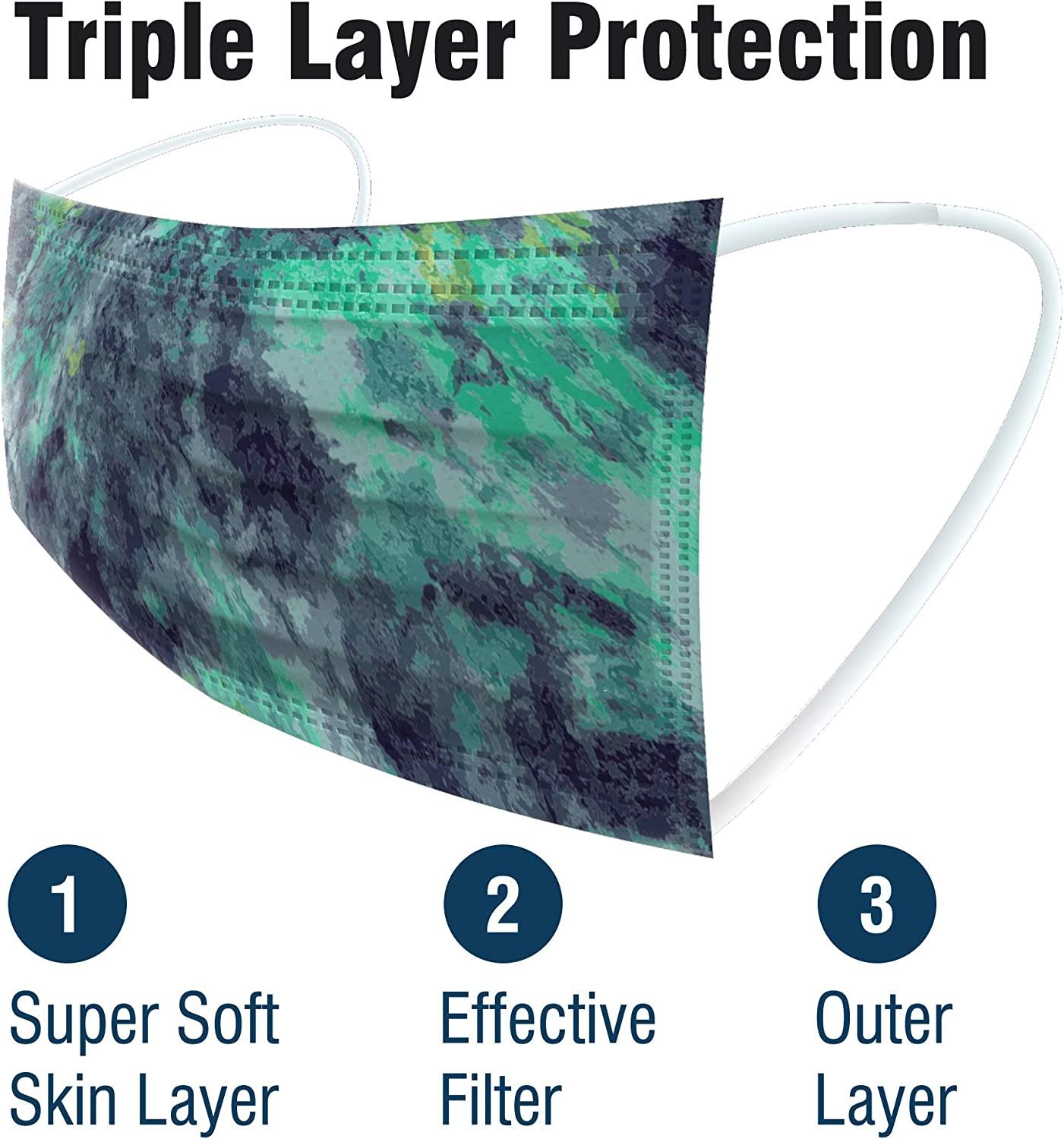 WeCare Disposable Face Masks For Kids, 50 Camo Face Masks, Individually