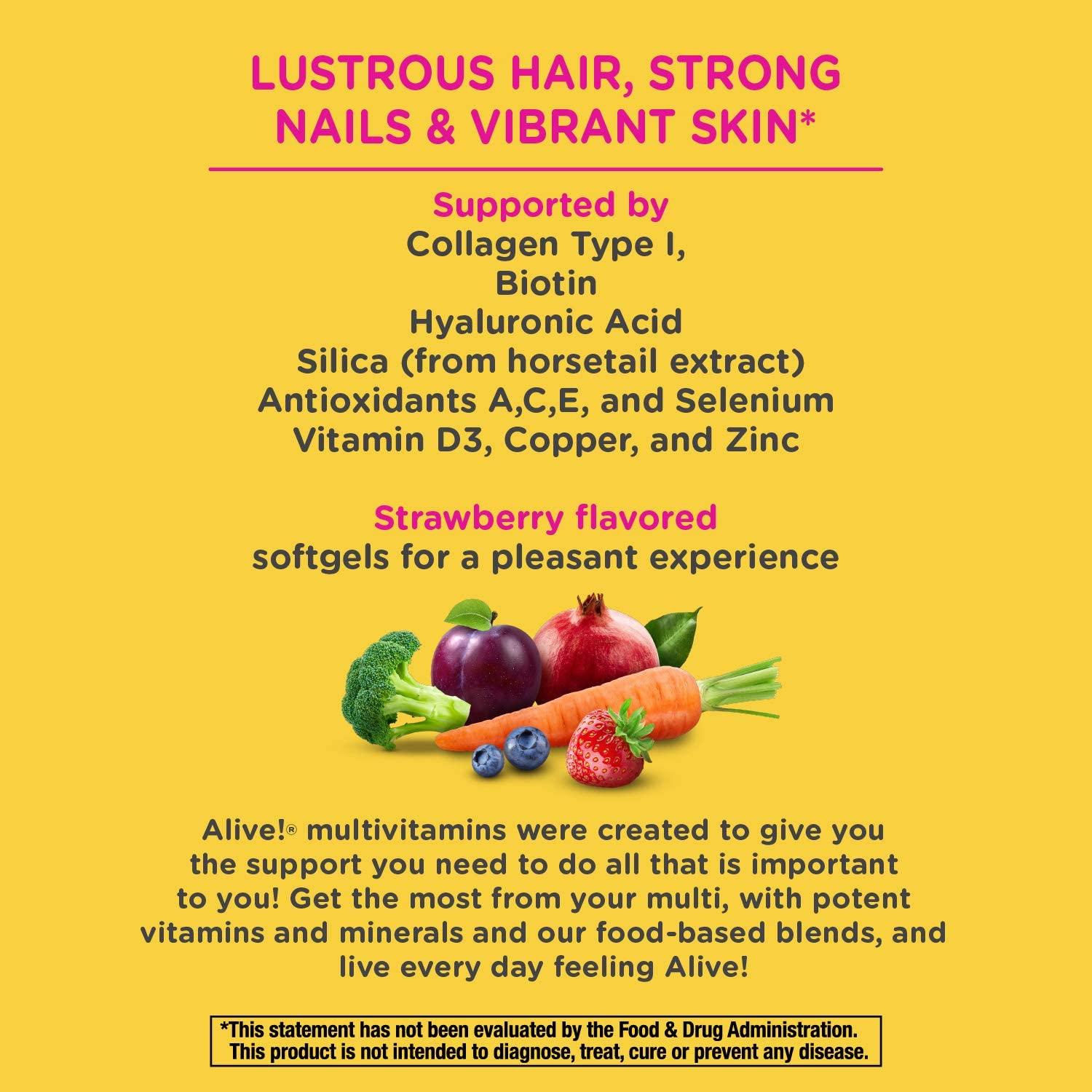 Nature's Way Alive! Hair Skin & Nails Multi-Vitamin Strawberry Flavored 60  Softgels