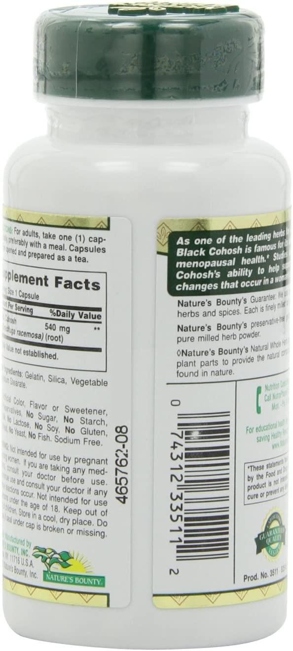 Nature's Bounty Natural Whole Herb Black Cohosh 540mg, 100 Capsules