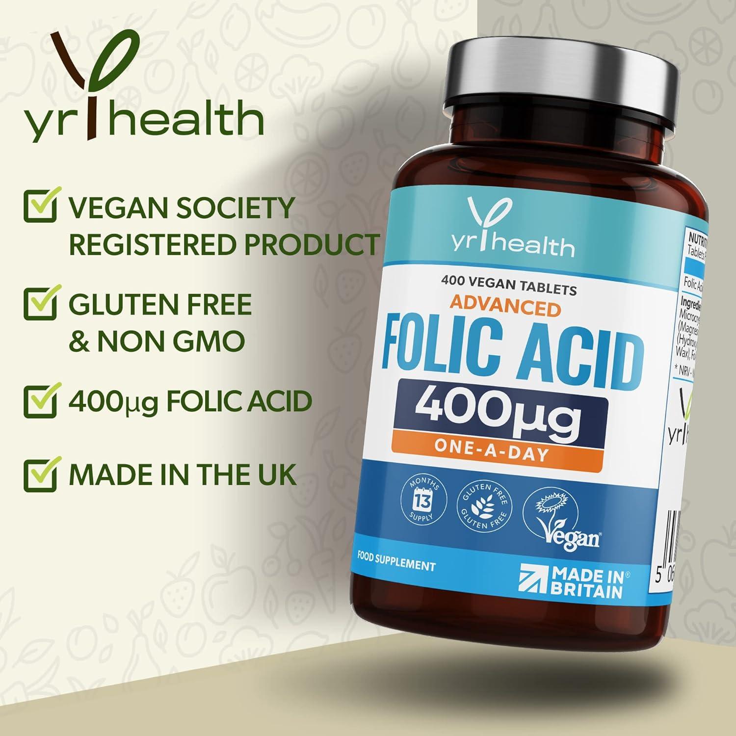 Folic Acid 400 mcg Tablets 400 Vegan Vitamin B9 Tablets for Women 13