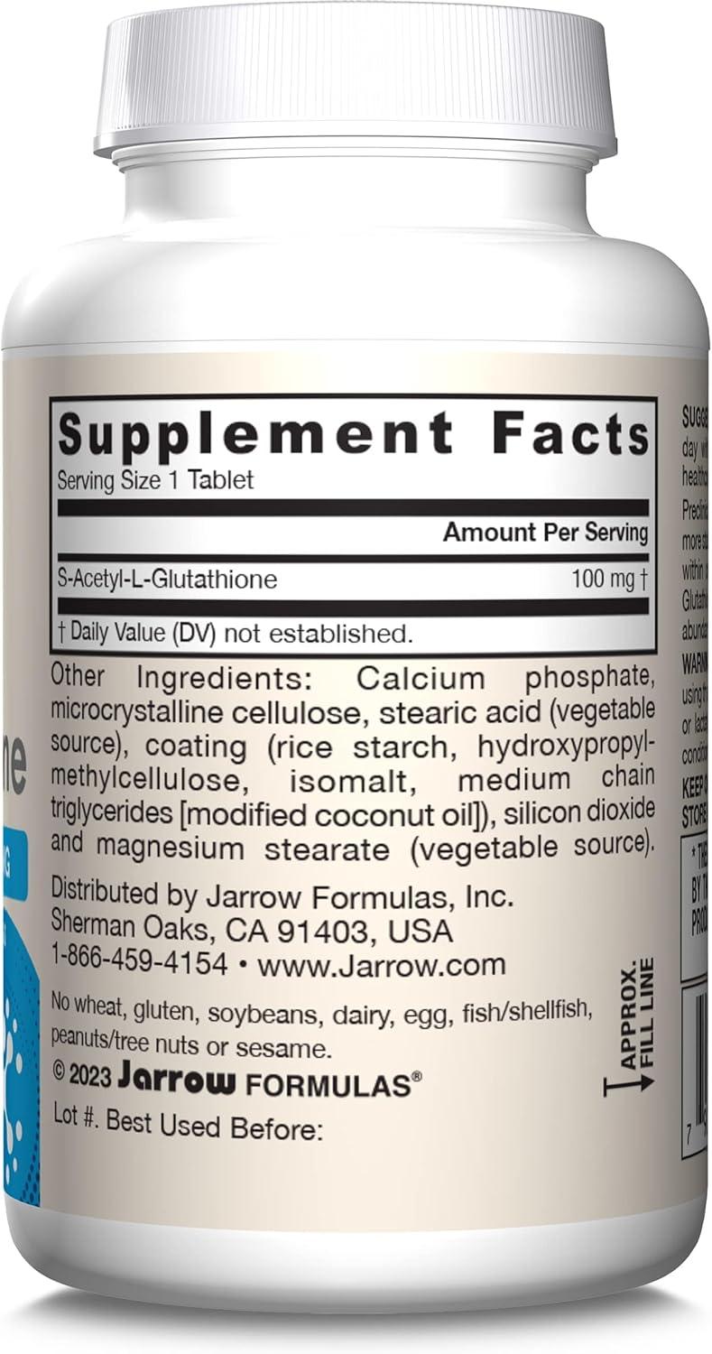 l glutathione free form Jarrow Formulas S-Acetyl L-Glutathione 100 mg Tablets | 60 Count Dietary  Supplement for Antioxidant Support & Detoxification | Non-GMO & Gluten Free  | Buy Now with Express International Delivery