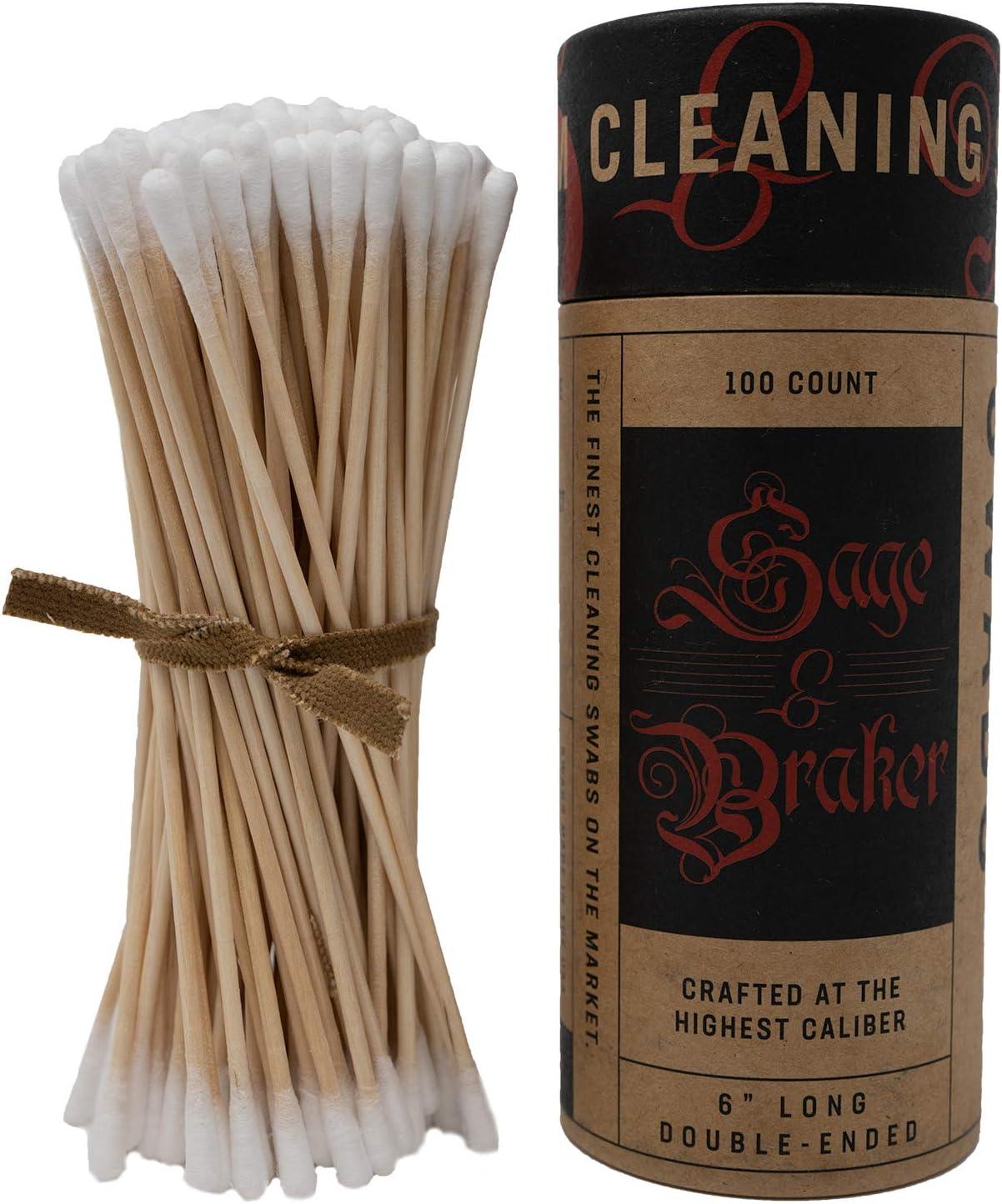 Firearm Cleaning SWABS by Sage & Braker, Made in The USA, 6" Wood and
