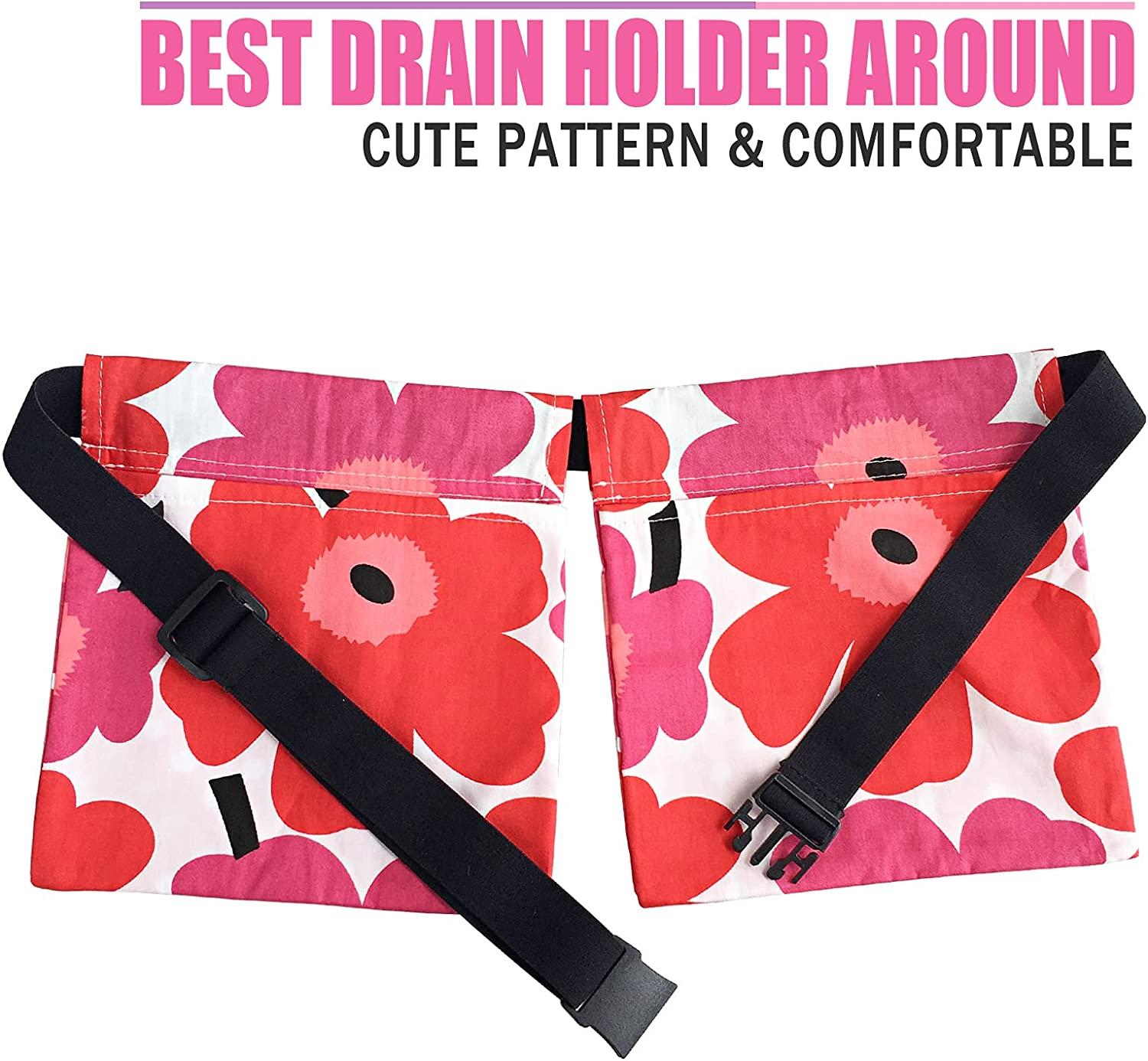 BNRendles Mastectomy Drainage Pouch Holder Vivid Flower Pattern Drain Pockets Stretchy Belts for