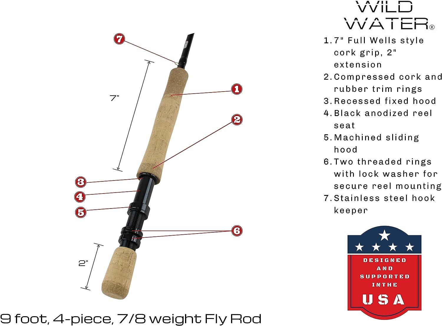 Wild Water Fly Fishing 9 Foot, 4-Piece, 7/8 Weight Fly Rod Complete Fly  Fishing Rod and Reel Combo Starter Package with Saltwater Flies