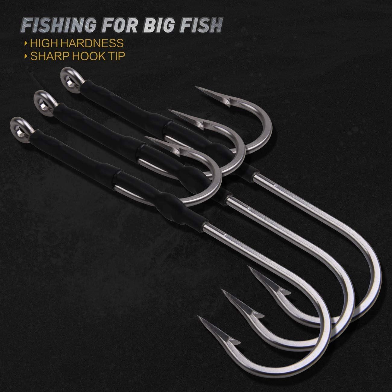 OROOTL Double Hook Rig for Trolling and Chunking Saltwater Double Trolling Hooks  Big Game Forged Stainless Steel Double Hooks for Tuna Marlin Wahoo Dorado  Fishing 11/0-3pcs