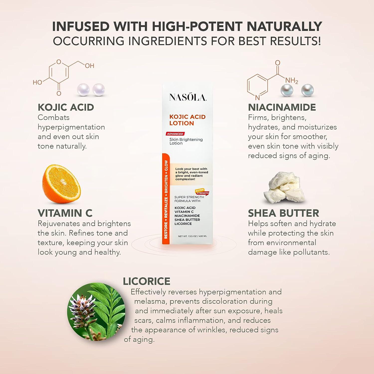 Nasola Kojic Acid Lotion Skin Brightening for Face & Body Vitamin C