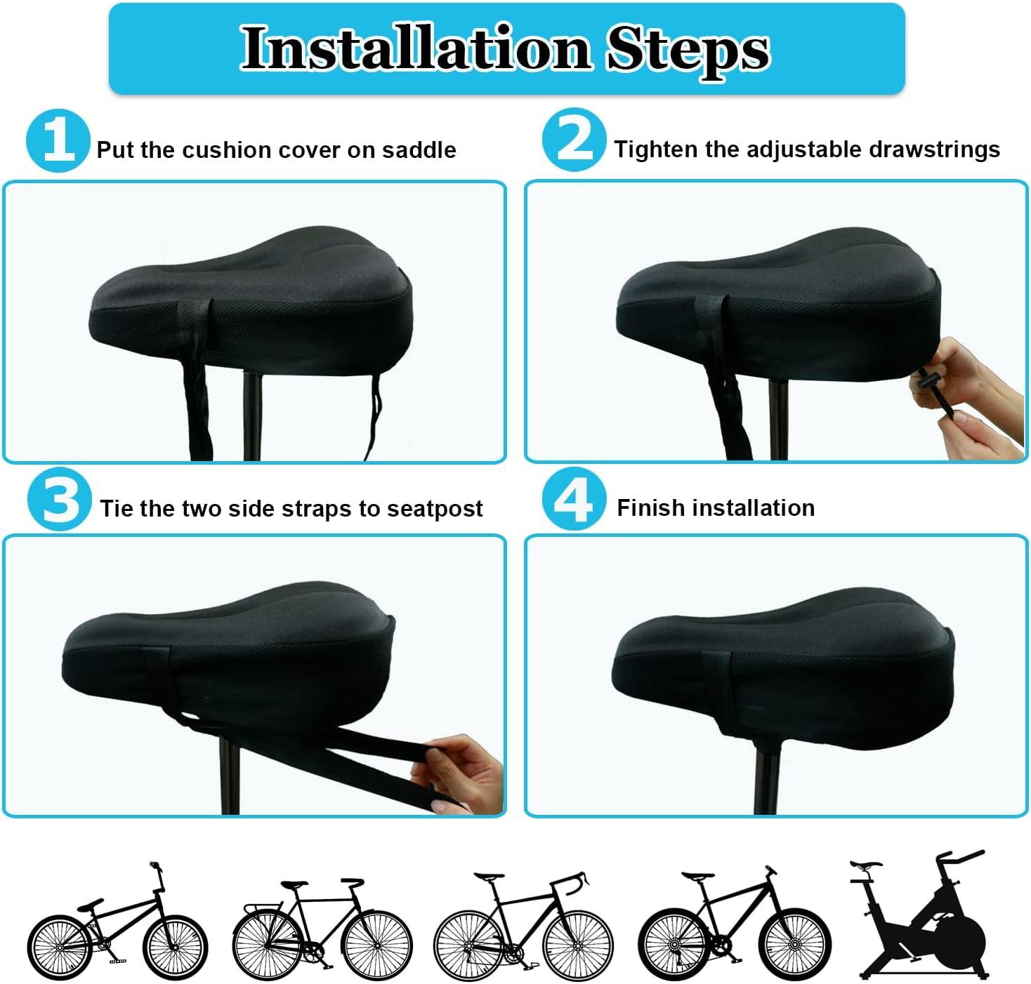 Geronmine Gel Bike Seat Cover Padded Bicycle Saddle Covers for Women & Men,  Most Comfortable Exercise Bike Seat Cushion Cover, Soft for Spin Indoor  Outdoor Cycling Class Mountain Stationary Bikes Black